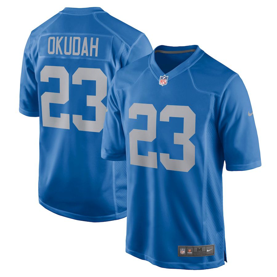 Men Detroit Lions #23 Jeff Okudah Nike Blue Game Player NFL Jersey